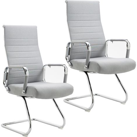 SVITA OFFICE COMFORT 2x Besucherstuhl Freischwinger-Stuhl mit Armlehne Konferenzstuhl ohne Rollen Armlehnstuhl Office-Stuhl Stoff Hellgrau