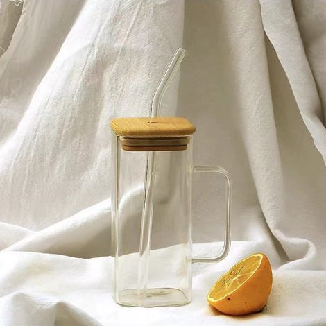 Tasse À Boisson En Verre Avec Couvercle Et Paille En Verre - Pour Cocktails Whisky Thé Café Froid - 1 Pièce (1/5)
