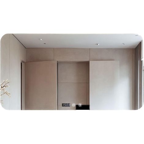 Miroir de Salle de Bain avec lumière, Miroir Mural rectangulaire avec Prise, 3 Niveaux de Couleur, réglage de la luminosité et Anti-buée, avec Affichage de l'heure et de la température, idéal pour la (1/5)