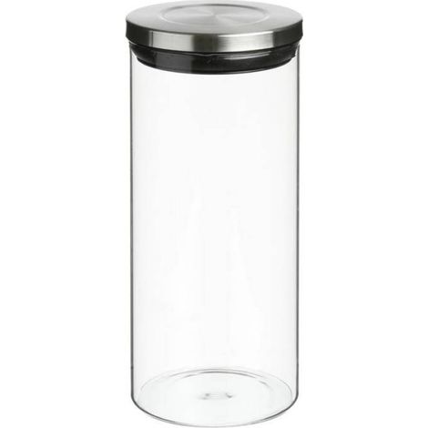 Bocal Verre - Couvercle Acier Inoxydable - Capacité 1,3 L - Hermetique - Format Cylindrique - Diamètre 10 cm Hauteur 21,8 cm - 1 Pièce (1/4)