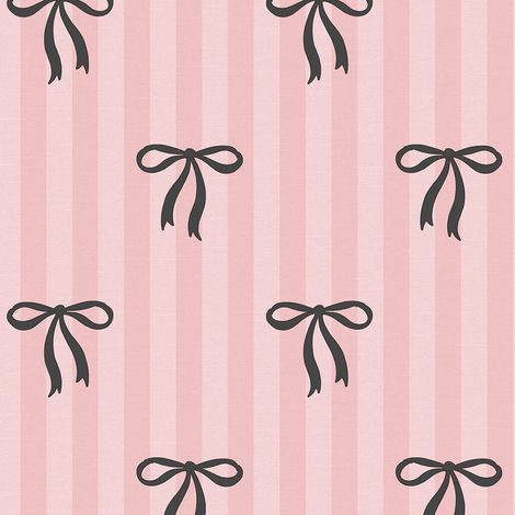 Pink Bow Ribbon Vinyl Wallpaper Blush Stripe Girls Bedroom Nursery Paste Paper (1/4)