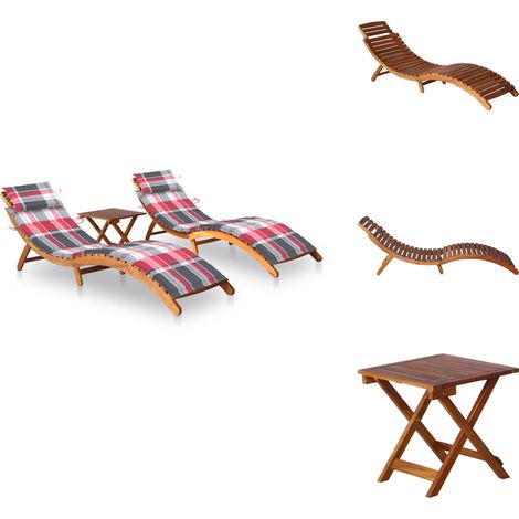 Chaises longues lot de 2 avec table et coussins Acacia solide - Chaise Longue - Transat - Mobilier De Jardin - Salon De Jardin - Acacia (1/5)