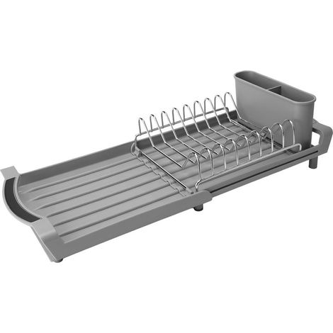 Égouttoir de cuisine extensible multifonctionnel, pour évier, pratique et gain de place, couleur gris, adapté à la préparation culinaire quotidienne (1/5)