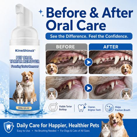 KineShineX Pet Oral Cleaning Foam, geeignet für Katzen und Hunde, kein Zähneputzen erforderlich, hilft, Plaque und Zahnstein zu reduzieren. (1/4)