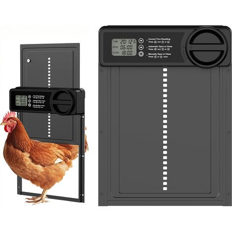 AMXCNOY Porte Automatique pour Poulailler en Alliage d'Aluminium - Écran LCD Programmable 24h, Anti-Pincement et Étanche IPX3 (1/5)