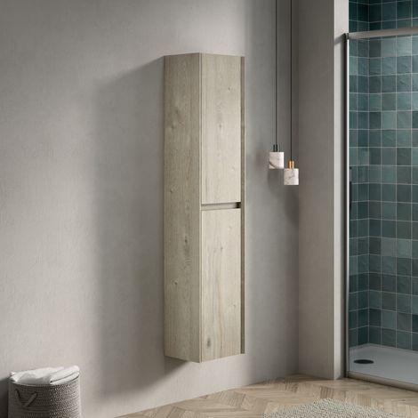 Armoire murale de salle de bain 140 cm blanc cassé en contreplaqué avec 2 portes et étagères réglables (1/5)