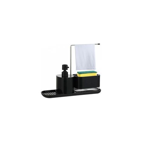 Ensemble distributeur de liquide vaisselle 2 en 1 noir Distributeur de savon pour les mains et de liquide vaisselle avec porte savon de cuisine Convient pour distributeur de liquide vaisselle