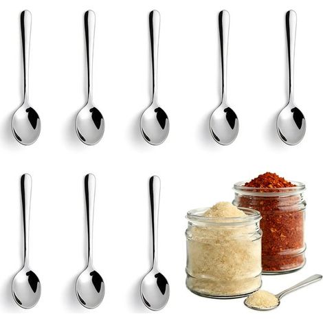 Minicucharas de 8 piezas para botes de especias, Acero inoxidable, 7,5 cm, Cabeza redonda, Lindas cucharitas para sal y especias (1/5)