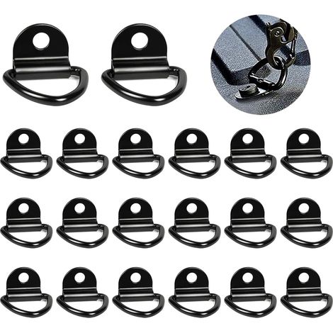 20 Stück robuste D-Ringe zum Festzurren, Edelstahl-D-Ringe, Befestigungshaken für Anhänger, LKW, Camping, Schwarz