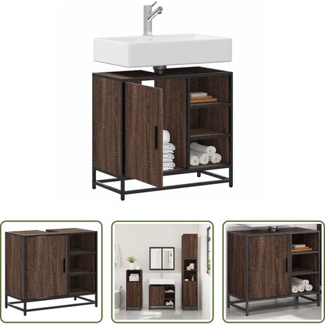 Bad-Unterschrank -  Waschbeckenunterschrank Braun Eichen-Optik 65x33x60 cm (1/5)