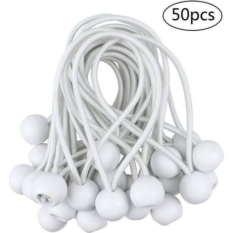 Tendeurs à Boule Élastique - 50 pcs - 10cm - Résistant - Blanc (1/2)