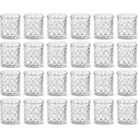 Lot de 24 photophores transparents - Bougeoir vintage - Pour bougies - Décoration de mariage - Décoration de table (1/5)