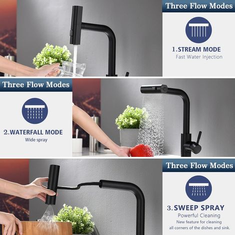 Version noire du robinet extractible – Pivotant 360°, manette unique – Parfait pour évier design contemporain (1/5)