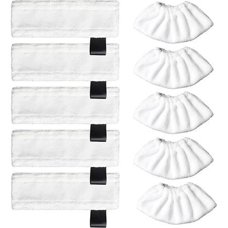 Set 10 pièces pour nettoyeur vapeur Kärcher EasyFix SC2 SC3 SC4 SC5 SV7 : 5 lingettes sol, 5 bonnettes (1/5)