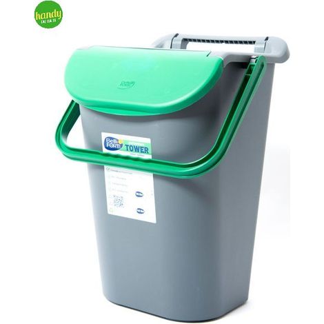 Pattumiera Raccolta Differenziata Tower Bin con Manico Verde 40 Litri (1/2)