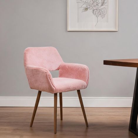 Fauteuil de salle à manger en simili velours rose 59 x 46 x 79 cm (1/5)