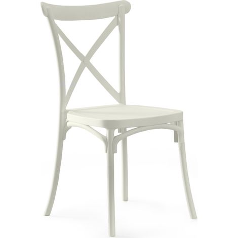 Home Heavenly® - Pack 4 sillas polipropileno BONNIE, silla provenzal vintage apilable, apto interior/exterior. Color: Crema (1/5)