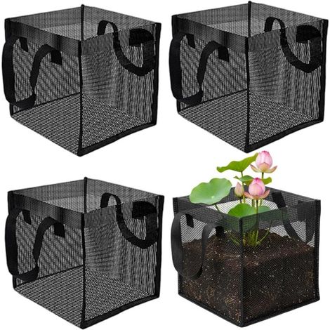 Paquete de 4 paniers d'étang, paniers hydroponiques Aquatiques Respirants pour Lily Lotus, Pots y Filet pour Plantes de Jardin d'eau 'étang, Panier carré