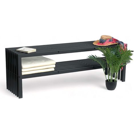 DanDiBo Gartenbank Metall Wetterfest 3 Sitzer Schwarz 150 cm mit 2 Ebenen Sitzbank Eisenbank Gartenmöbel Modern Parkbank (1/5)
