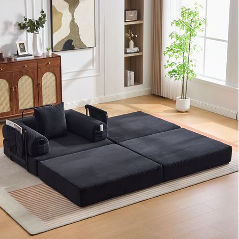 Canape modulable en cord 112x190x67 cm noir HAVRYA (1/5)