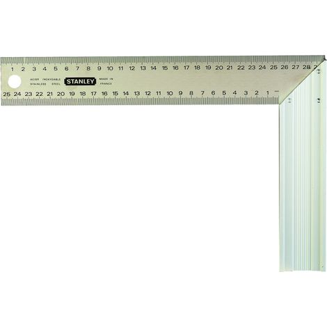Stanley – Équerre menuisier 300 mm – Acier inoxydable – Graduation recto-verso Classe II – Talon profilé pour angles 90° et 45° – 145686 (1/10)