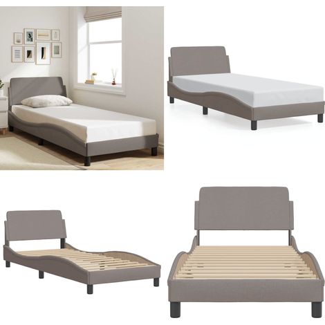 Cadre de lit avec tête de lit sans matelas taupe 80x200cm tissu - Cadre De Lit - Lit Double - Lit Avec Têtière - Literie - Meuble Chambre - Home & Living (1/5)