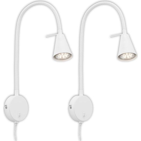 Briloner TUSA Set di 2 lampade da lettura LED, orientabili, luce bianco caldo, interruttore, bianco, 45x8x20,5 cm