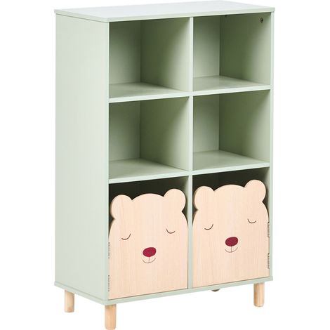3 Tier Bookcase Light Green MDF Frame Pine Wood Legs Shelving Unit Kids Room Storage NOBBY (1/5)