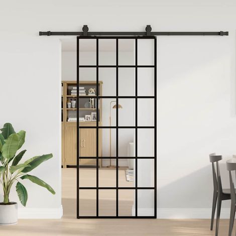 Schiebetür mit Beschlag Schwarz 90x205 cm ESG-Glas