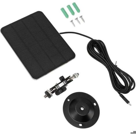 HOXILEELEO - Panneau solaire 5W avec support mural et câble 3m pour caméra de sécurité – noir (1/4)