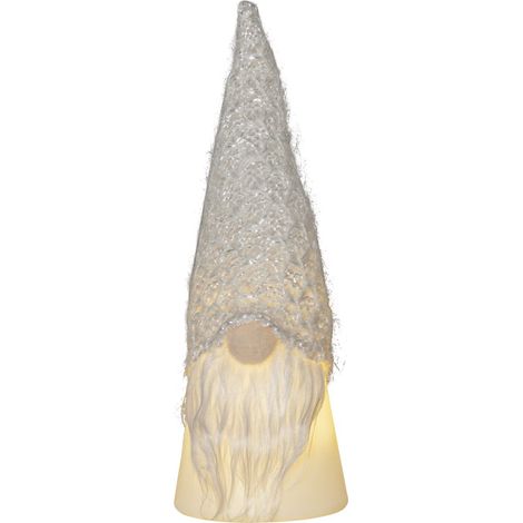 Star Trading Nain de Noël lumineux « Joylight » avec bonnet en laine, piles + minuteur, blanc, H 18 cm (1/4)