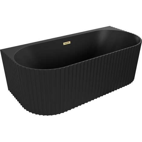 Mexen Sella bañera exenta adosada acanalada 150 x 75 cm, negro mate, rebosadero dorado cepillado - 52711507571-55 (1/3)
