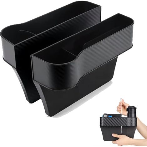 Boîte de rangement auto, 2 pièces, 25,8 x 6,1 x 16,4 cm, pour console centrale, installation simple et rapide (Noir). (1/5)