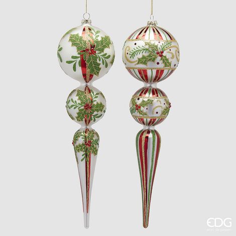 EDG Enzo De Gasperi Addobbo di Natale Fuso Holly H 38 Cm D 10 Cm Ass. White Green 1 Pz