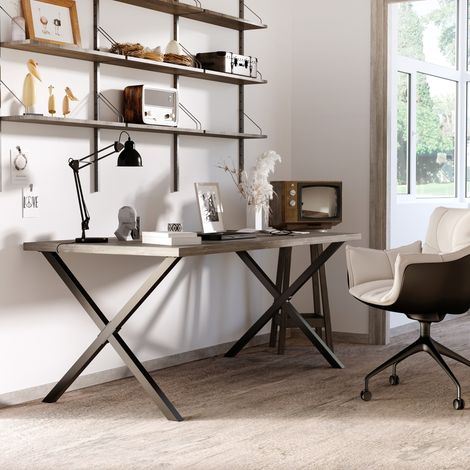 Ensemble Pieds Table Style Industriel Support Protecteurs. Vis Montage Incluent Acier Noir 80x72cm