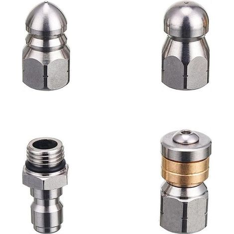 JSSEVN - Set of 4 stainless steel 6.35mm drain jet nozzles with quick connector, drain cleaning spray nozzle (1/5)