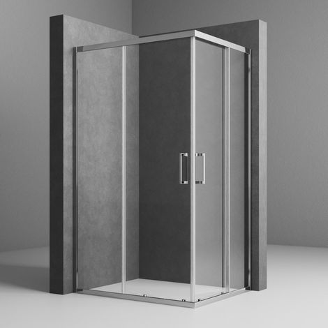 Schiebetür Duschkabine 75x90 cm Eckeinstieg Duschabtrennung mit Doppel Schiebetüren aus 6mm ESG Sicherheitsglas, Duschwand Höhe 185cm, LINKS & RECHTS MONTIERBAR