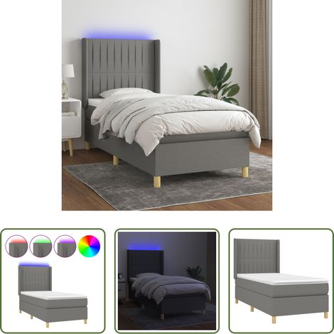 Matratze - Boxspringbett mit Matratze & LED Dunkelgrau 80x200 cm Stoff (1/5)