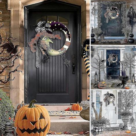 Couronne d'Halloween effrayante, décoration d'horreur pour Halloween, couronne d'Halloween pour porte d'entrée, couronne fantôme pour Halloween