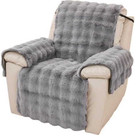 Housse de fauteuil inclinable épaisse en fausse fourrure de lapin, super douce, antidérapante, lavable avec sangles de serrage pour enfants et animaux domestiques (gris foncé) (1/5)