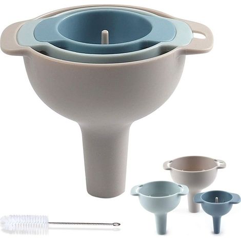 Funnel Kitchen Ensemble d'entonnoirs multifonctions 4-en-1 Entonnoir 3 pièces avec poignée et filtre amovible Entonnoir de remplissage en plastique 60/80/100 mm Passe au lave-vaisselle-Fei Yu (1/5)