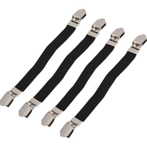 4 Stück elastische, gekreuzte Bettlaken-Befestigungsbänder mit Doppelkopfclips, Spanner, Hosenträger, Schwarz (1/5)