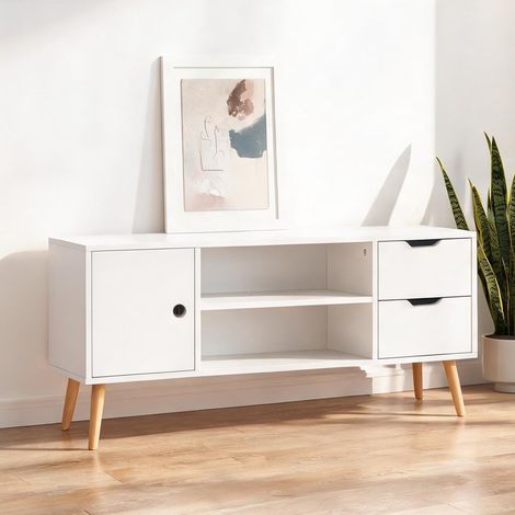 Meuble TV blanc en panneaux de particule 120 x 28 x 44 cm (1/5)