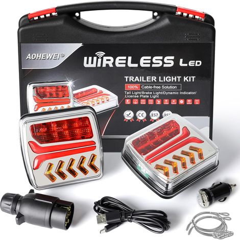 Feux arrière de remorque sans fil LED Feux arrière de camion magnétiques sans câble 12 V avec prise 7 broches pour remorque, camion, caravane ou camion (1/5)