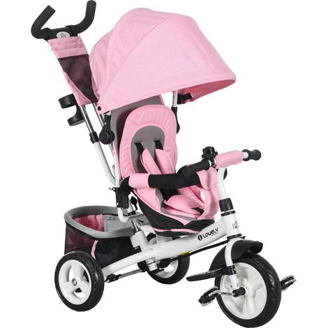 Tricycle pour +12 bébés mois avec sac de maman télescopique et poignée amovible et porte-biberon rose (1/5)