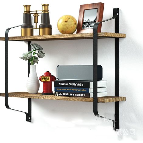 Etagere Murale en Bois et Metal Style Industriel, Rangement Flottante Decorative avec 2 Etageres de Stockage, Support Mural Stable pour Salon Chambre Bureau, Charge Max 16KG, Vintage (1/3)