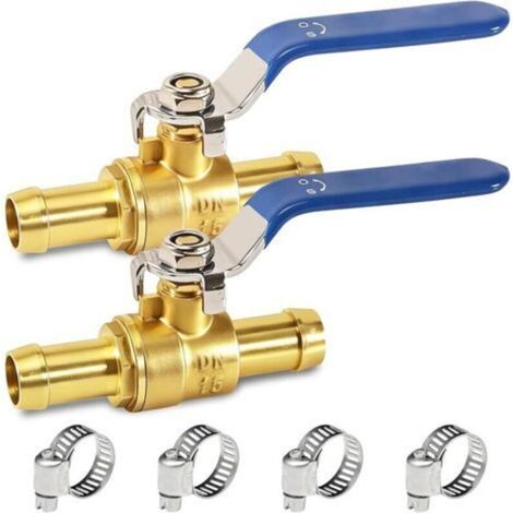 2 Pack 16mm 2 Way Ball Shut Off Valve, 16mm Hose, Brass Ball Valve with 4 Clamps, Brass Ball Valve, Mini Ball Valve (1/5)