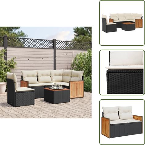 The Living Store 6-tlg. Garten-Sofagarnitur mit Kissen Schwarz Poly Rattan - Gartenmöbel Set - Rattan Möbel - Outdoor Lounge - Esstisch - Sofas (1/5)