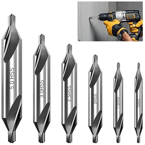 6 Pièces Forets à Centrer HSS, Kit Forets de centrage 60° Métal, Jeu de 1/1.5/2/2.5/3/5 mm Foret Fraisage à Chanfrein Double Tête pour Métal Acier Inox Cuivre Aluminium Outils Perçage de Précision (1/5)