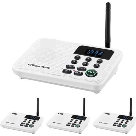Interphones sans Fil FM à 22 canaux Accueil Maison Bureaux d'affaires 1Mile Range Room to Room Calling & Système Parlant(4Unit White) (1/5)
